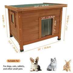 Outdoor Cat House Waterproof Wood Shelter for Feral Cats Rabbits Dogs