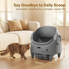 1 Roll Trash Bags Included Grey Open-Top Automatic Self-Cleaning Cat Litter Box,