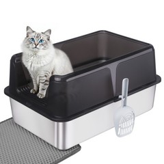 Extra Large Cat Litter Box Stainless Steel Large Litter Pan with Scoop & Litter