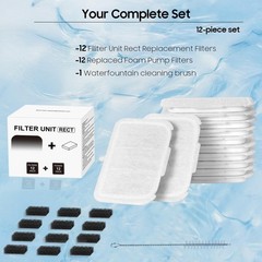 12 PCS Upgraded Pet Cat Kit Water Fountain Filters Unit Rect Fit For MAX 105 …