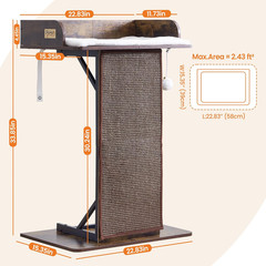 Stylish Wooden Cat Tree Tower for Large Cats with Washable Cushions, 33.8