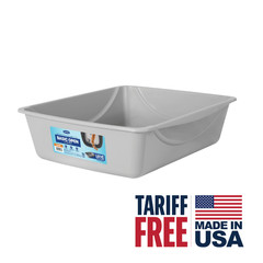 Petmate Basic Open Top Entry Cat Litter Pan Plastic Rimmed Box, Large, Gray