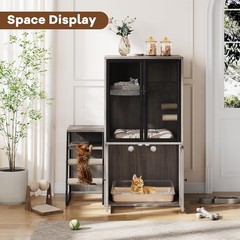 2-in-1 Cat Litter Box Enclosure Furniture with Removable Ladder &Scratching Post