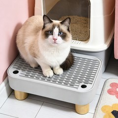 Universal Cat Litter Box Step ABS With Litter Grooves Removable Lid Light Grey