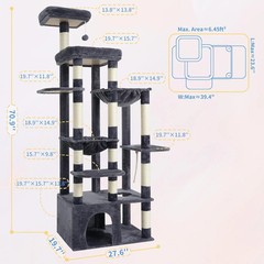 Cat Tree, 71-Inch Tall Cat Tower for Large Maine Coon Cats with Extra-Large Base
