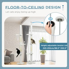 8.4′ Floor to Ceiling Cat Tree, Adjustable Height, Cloud Shape White