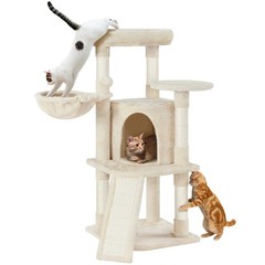 Cat Tree, 42in Play Tower for Indoor Cats, Kitten House with Large Perch, Beige