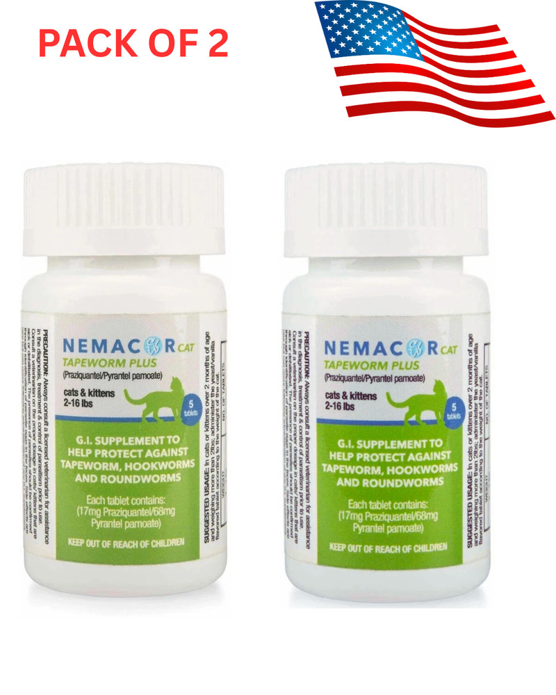LOT OF 2 Nemacor Cat Tapeworm Plus Vanilla/Yeast Size:5 Count Exp 09/30/26 ⭐⭐⭐⭐⭐