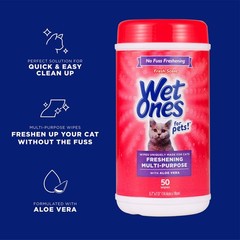 Wet Ones for Cats Freshening Wipes, Multi-Purpose Cat 50 Count (Pack of 1)