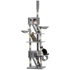 PawHut Floor to Ceiling Cat Tree, 94.5″-102.5″ Adjustable Height Cat Tower