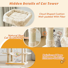 66 Inch Cat Tree Tower, Multi Level Cat Climbing Tower with Natural Sisal Scratc