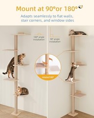 AECHONOW 80INCH WALL MOUNTED CAT TREE 15.8IN PERCH ADJUSTABLE SHELVES – WHITE