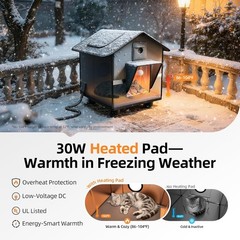 Outdoor Cat House with Raised Base & Toy Included, Weatherproof Feral Cat Shelte