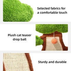 23.6” Green Tree Cat Bed Cat Cozy Condo with Scratching Post Padded Bed