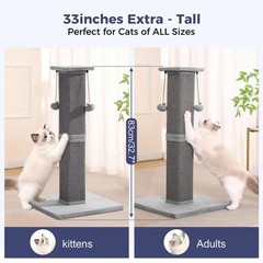 Large Cat Scratching Post Heavy Duty Base 33 Inch Sisal Scracher Balls Grey