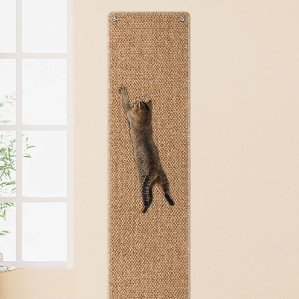 71×15.8 Inch Cat Wall Climbing Carpet 16 PCS Nail Scratch Pad Camel Couch