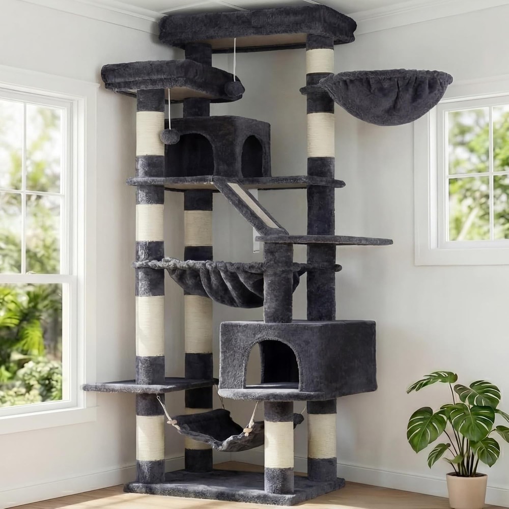Cat Tree 71-Inch Tall Tower Indoor Cats W/ 2 Perches 2 Big Condos 2 Hammocks