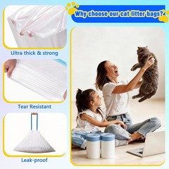 120 Count Cat Litter Box Liners for Drawstring Closure, Heavy Duty Leak-Proof…