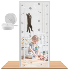 Reinforced Cat Screen Door Fits 32×80 Inch Pet Proof Zipper Mesh White