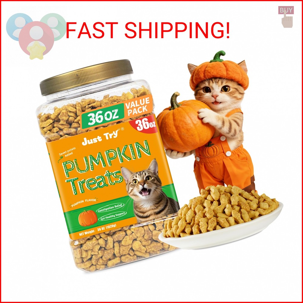 Just Try 36 OZ Pumpkin Cat Treats Cat Constipation Relief Hairball Control Healt