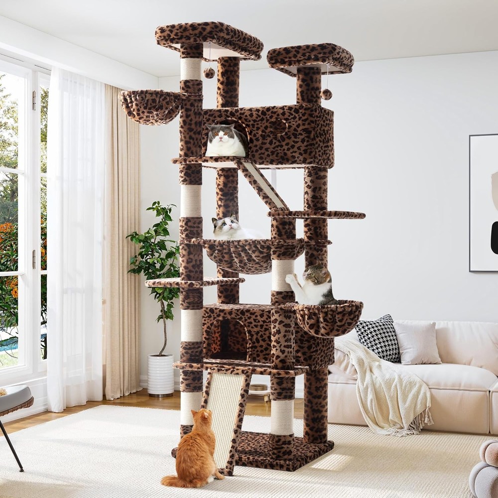 81 Inches Tall Cat Tree/Scratching Post/Wide Base/Leopard Print