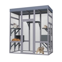 Large Cat Catio Outdoor Cat House Play & Run Enclosure Wooden Cage with Platform