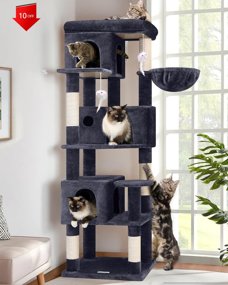 NEW,Corner Cat Tree 66 inch Multi-Level Climbing Tower, Dark Grey！