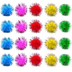 80 Pieces Cat Sparkle Balls Assorted Color 1 Inch Pom Poms Tinsel Cat Ball To…