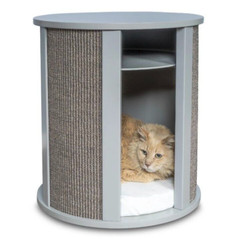 THE REFINED FELINE Purrrrfect Cat Bed Cave End Table Cat Bed Scratchpad Gray