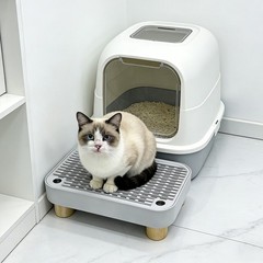 Light Grey Cat Litter Box Step Cat Litter Box Mat for Easy Cleaning FreeStanding