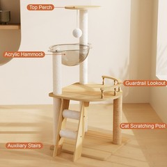 41″ Modern Cat Tree Wooden Cat Tower Condo with Clear Acrylic Hammock Perch