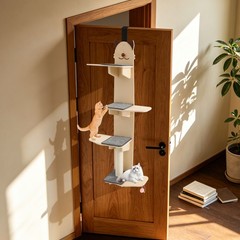 4-tier Door Hanging Cat Climber Cat Tree Tower Cat Head Pattern 150cm