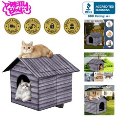 Portable Waterproof Cat & Dog House – Stylish Grey Wood Design for Outdoors