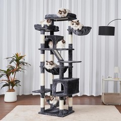 Multi-Level Cat Tree Tower W/ Caves Perches Scratching Board & Hanging Beds New