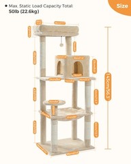 56.2″ Cat Tree Tower Scratching Posts Cat Condo Trees for Large Cats Bed Toys