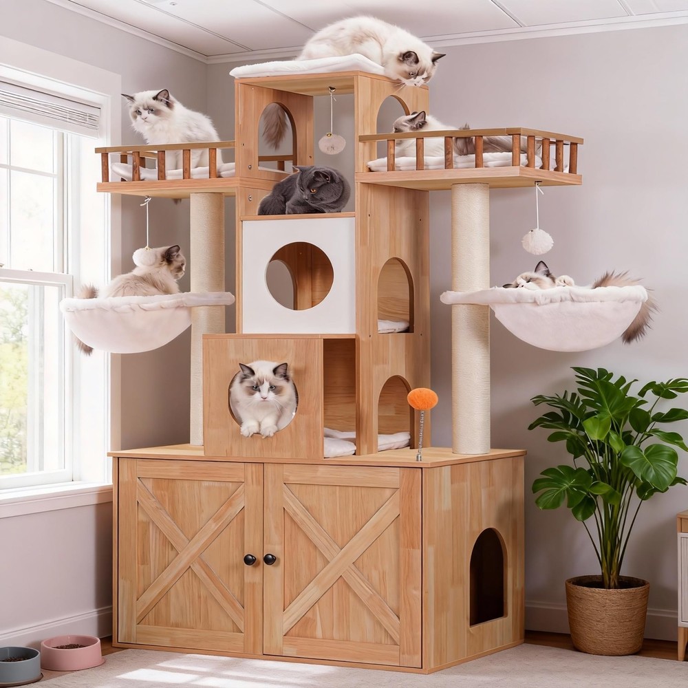 Cat Tree with Litter Box Enclosure for Indoor Big Cat, Cat Tower for Large Ca…