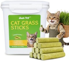 Just Try Cat Grass Sticks for Cat Hairball Control & Teeth Cleaning Dental Ch…