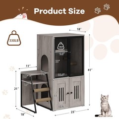 2-in-1 Cat Litter Box Enclosure Furniture with Removable Ladder &Scratching Post