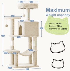 44-Inch Multi-Cat Tree Tower with Condo & Hammock – Natural Sisal Scratching Pos