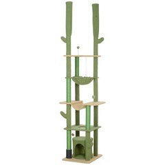 89″-100″ Floor to Ceiling Cat Tree w/ Grooming Brush Post, Green