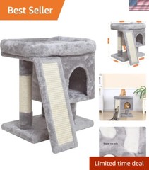Modern Indoor Cat Activity Tower – Small Size Light Grey Condo for Kittens