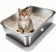 Stainless Steel Cat Litter Box High Sided Cat Litter Pan Metal Kitten Litter