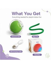 Smart Interactive Cat Toy Ball USB Rechargeable 3 Modes Rope Tail Gray Green
