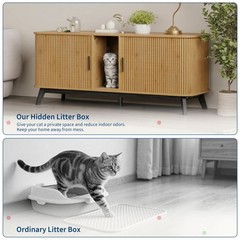 Sliding Door & Cat Litter Mat Included Walnut Hidden Litter Boxes Furniture, Cat