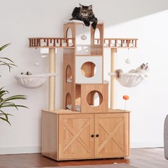 Cat Tree with Litter Box Enclosure for Indoor Big Cat, Cat Tower for Large Ca…