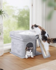 Aechonow Cat Tree Tower for Large Cat, L—14”Light Grey, Grey