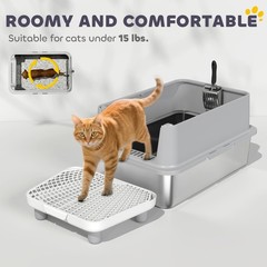 PawHut XL Stainless Steel Cat Litter Box High Sided Include Scoop & Pad