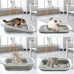 Low Entry Kitten Litter Box, Collapsible Shallow Litter Box Senior Cats Anti-Spl