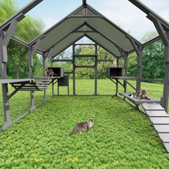 Large Wooden Catio Outdoor Cat Enclosure, 7 Platforms Walk-in Design, Gray