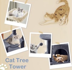 44-Inch Multi-Cat Tree Tower with Condo & Hammock – Natural Sisal Scratching Pos
